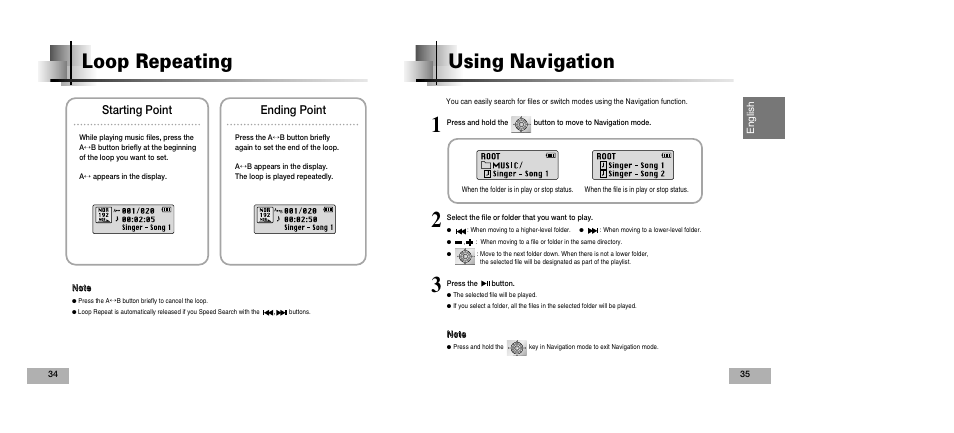 Using navigation, Loop repeating, Starting point | Ending point | Samsung YEPP YP-T5V User Manual | Page 18 / 117