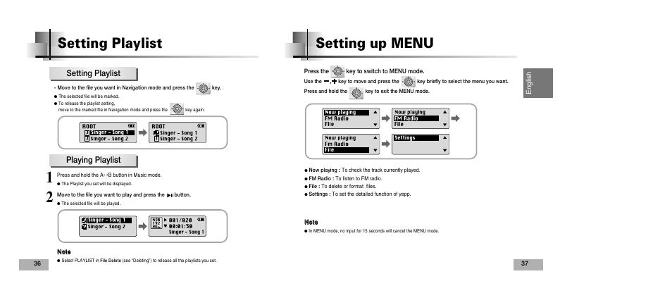 Setting up menu, Setting playlist, Playing playlist | Samsung YEPP YP-T5V User Manual | Page 19 / 117