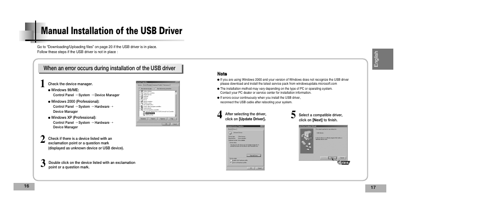 Manual installation of the usb driver | Samsung YEPP YP-T5V User Manual | Page 9 / 117