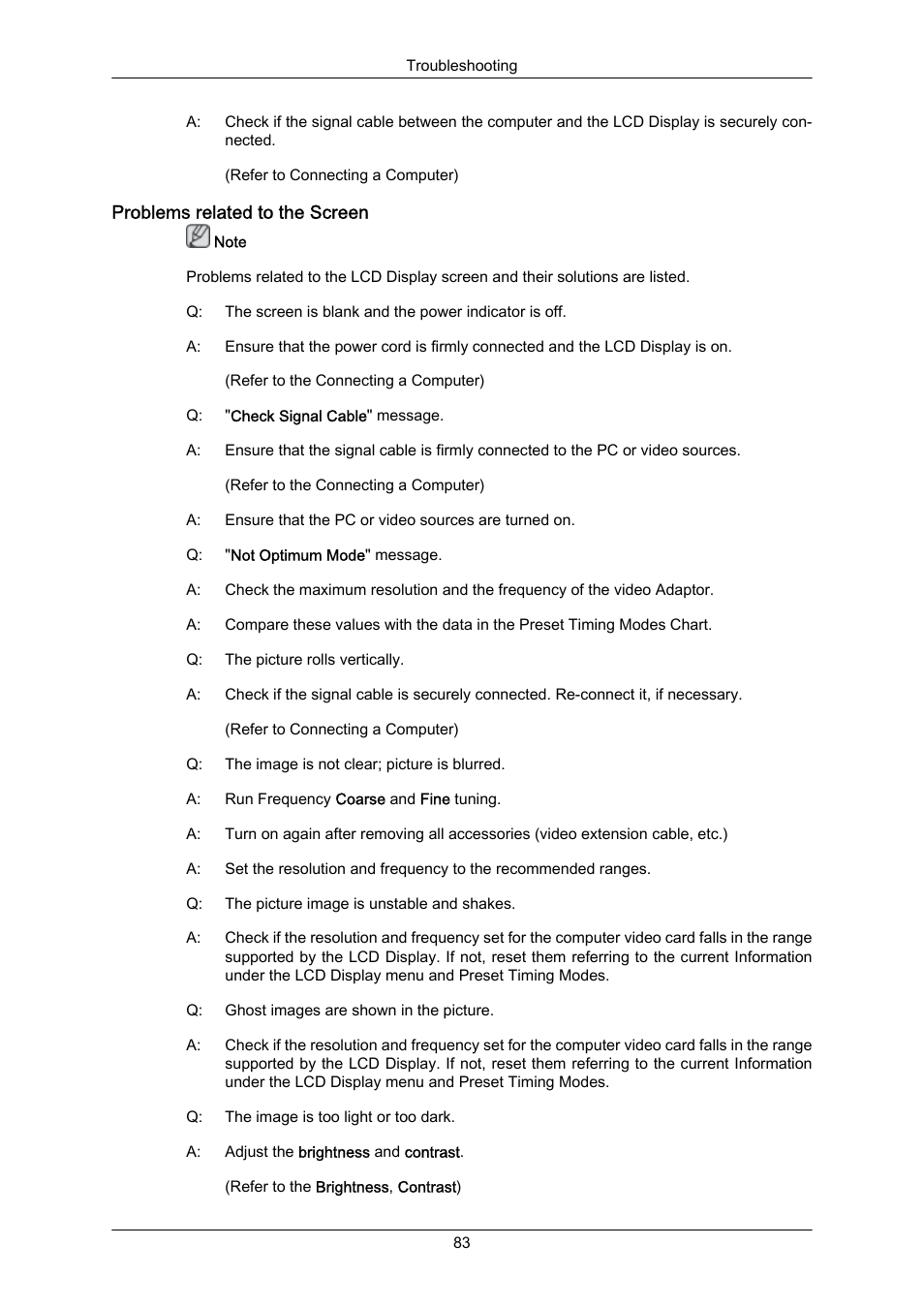 Problems related to the screen | Samsung 460UT-2 User Manual | Page 105 / 121