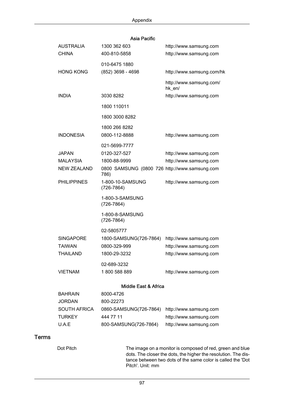 Terms | Samsung 460UT-2 User Manual | Page 119 / 121