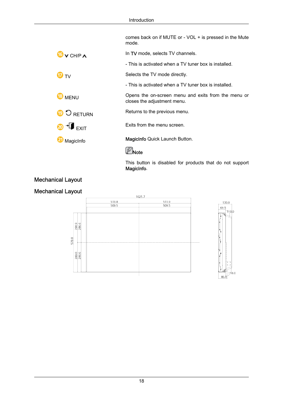Mechanical layout, Lcd display head | Samsung 460UT-2 User Manual | Page 19 / 121