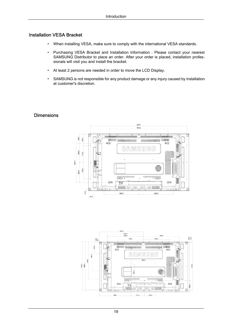 Installation vesa bracket | Samsung 460UT-2 User Manual | Page 20 / 121