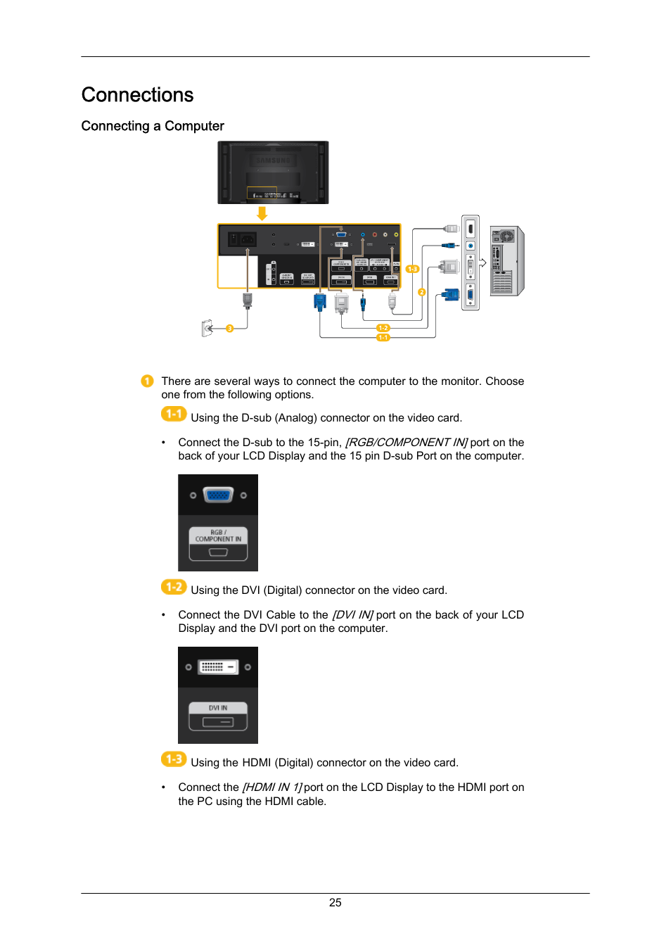 Connections, Connecting a computer | Samsung 460UT-2 User Manual | Page 26 / 121