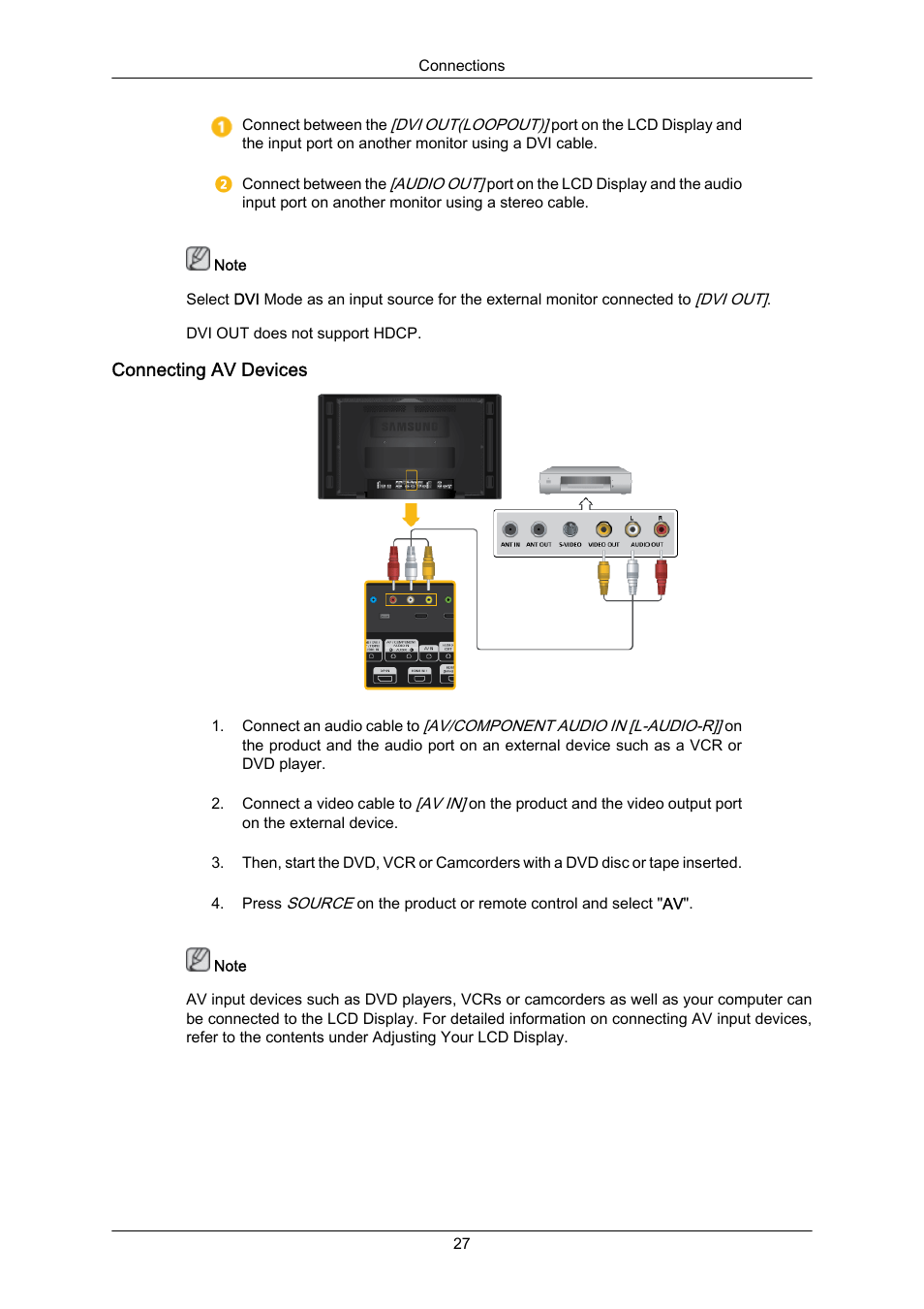 Connecting av devices | Samsung 460UT-2 User Manual | Page 28 / 121