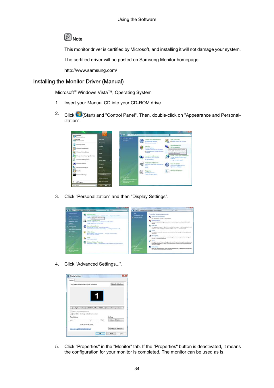 Installing the monitor driver (manual) | Samsung 460UT-2 User Manual | Page 35 / 121