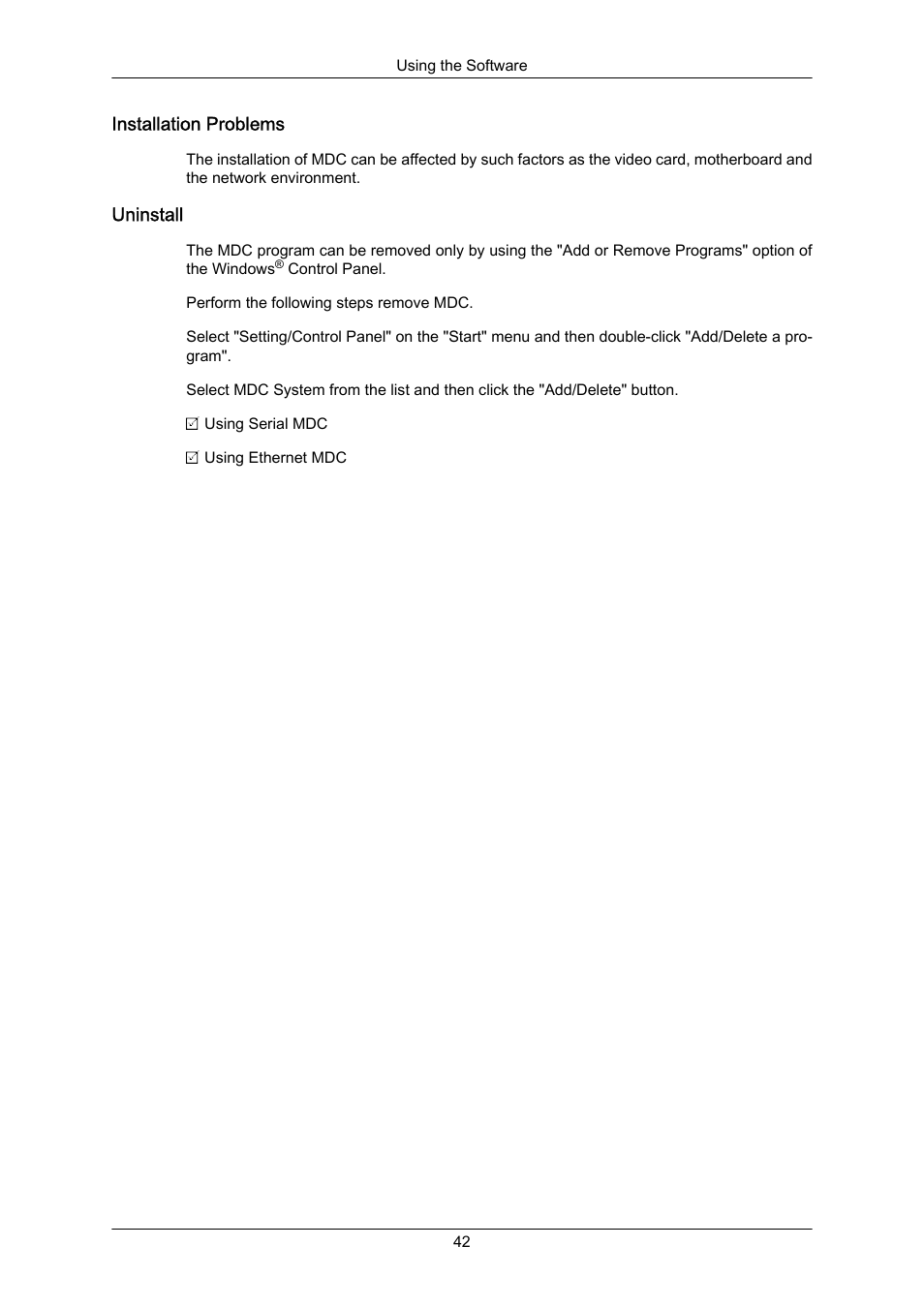 Installation problems, Uninstall | Samsung 460UT-2 User Manual | Page 43 / 121