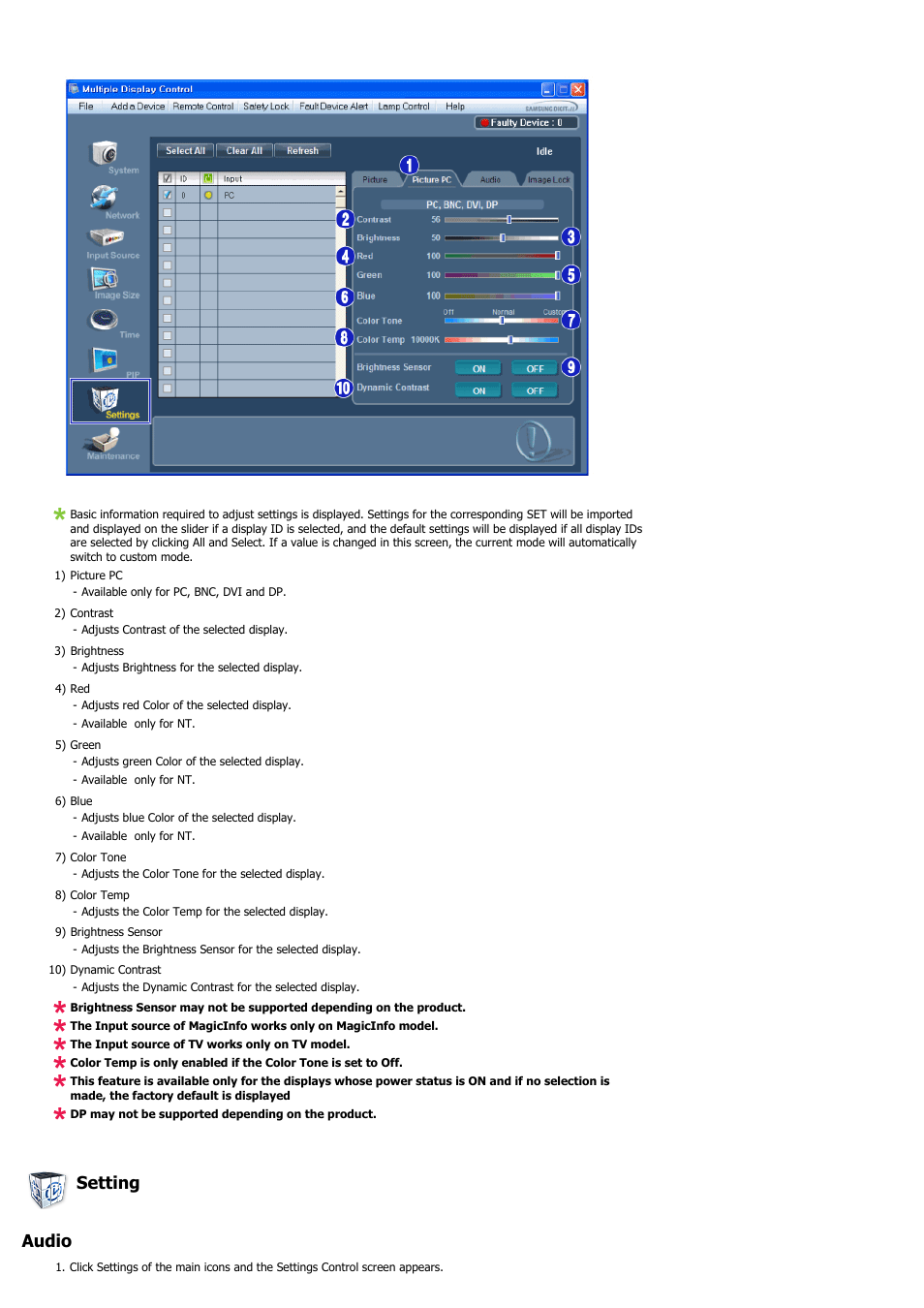 Setting audio | Samsung 460UT-2 User Manual | Page 57 / 121