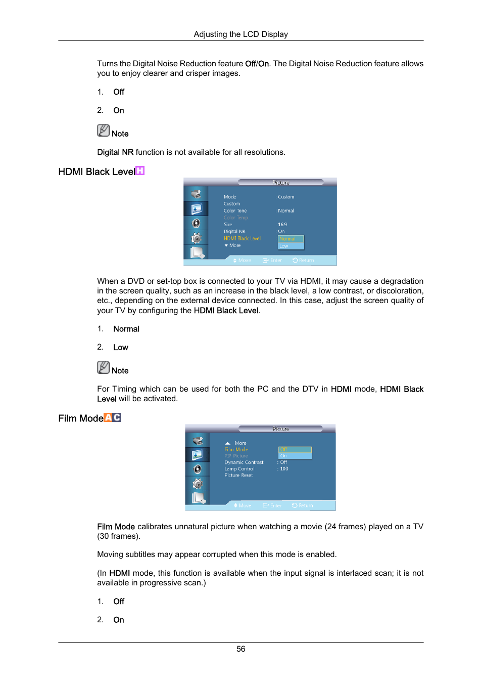 Hdmi black level, Film mode | Samsung 460UT-2 User Manual | Page 78 / 121