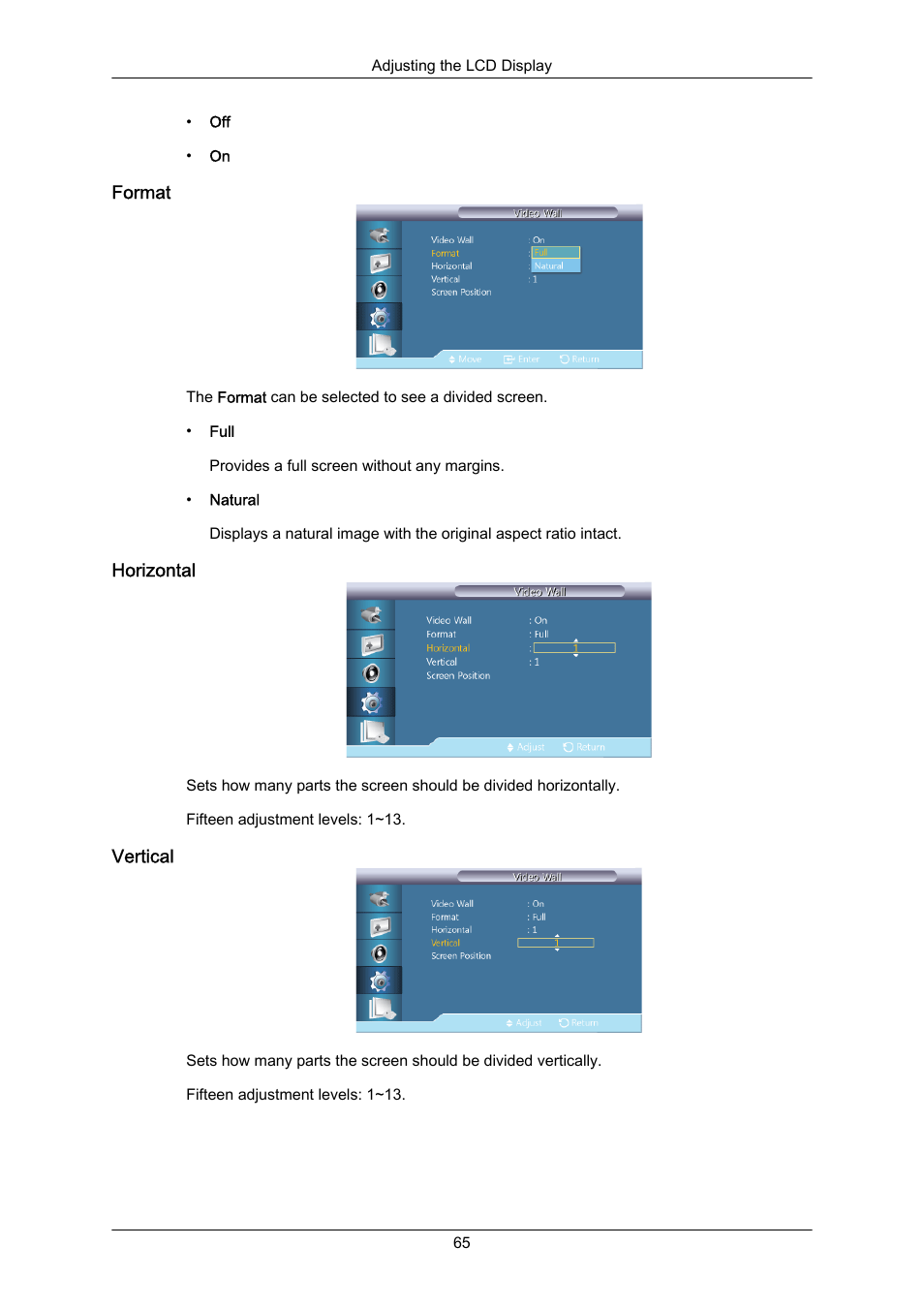 Format, Horizontal, Vertical | Samsung 460UT-2 User Manual | Page 87 / 121