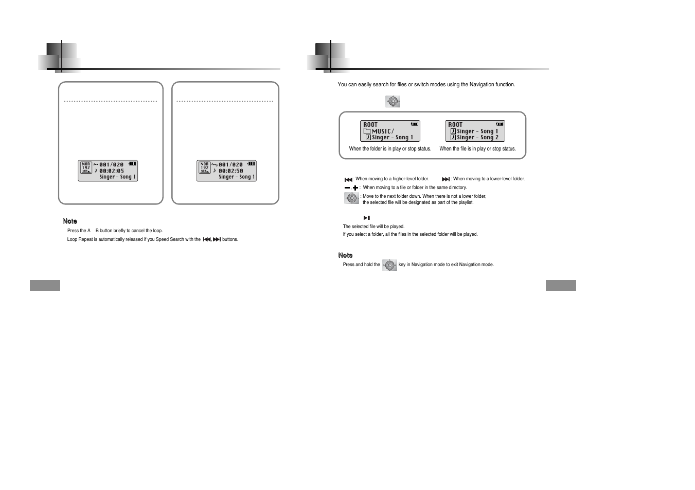 Additional usage, Loop repeating, Using navigation | Samsung YEPP YP-T5H User Manual | Page 18 / 28