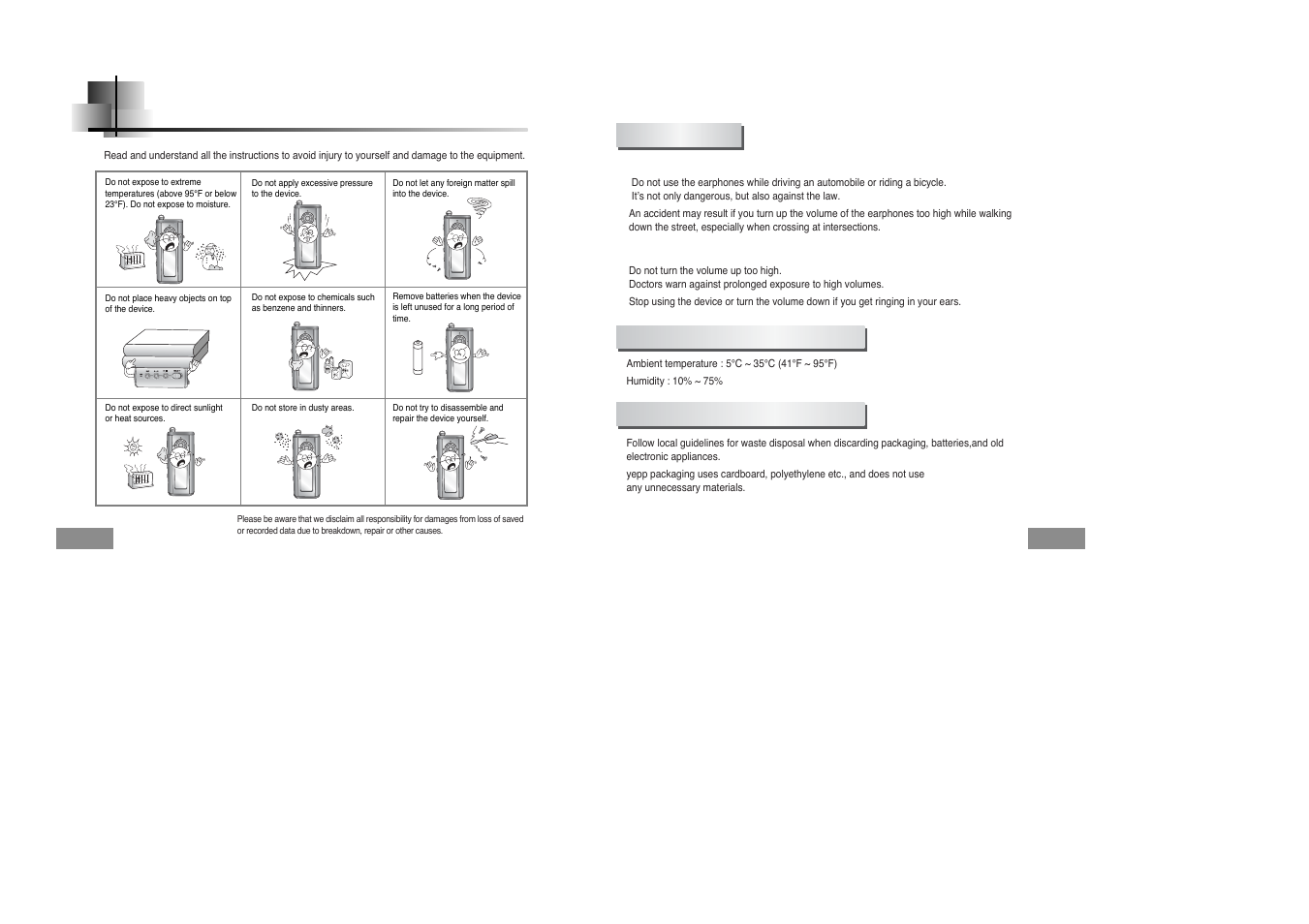 Preparations, Safety instructions, Earphones | Samsung YEPP YP-T5H User Manual | Page 3 / 28