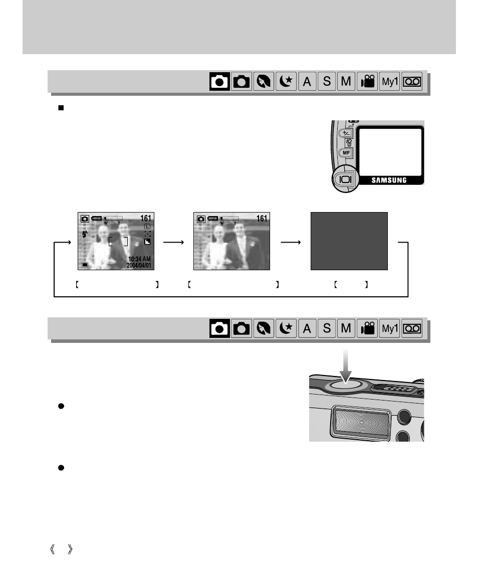 Using the camera button to adjust the camera, Shutter button lcd button | Samsung Digimax V4000 User Manual | Page 32 / 128