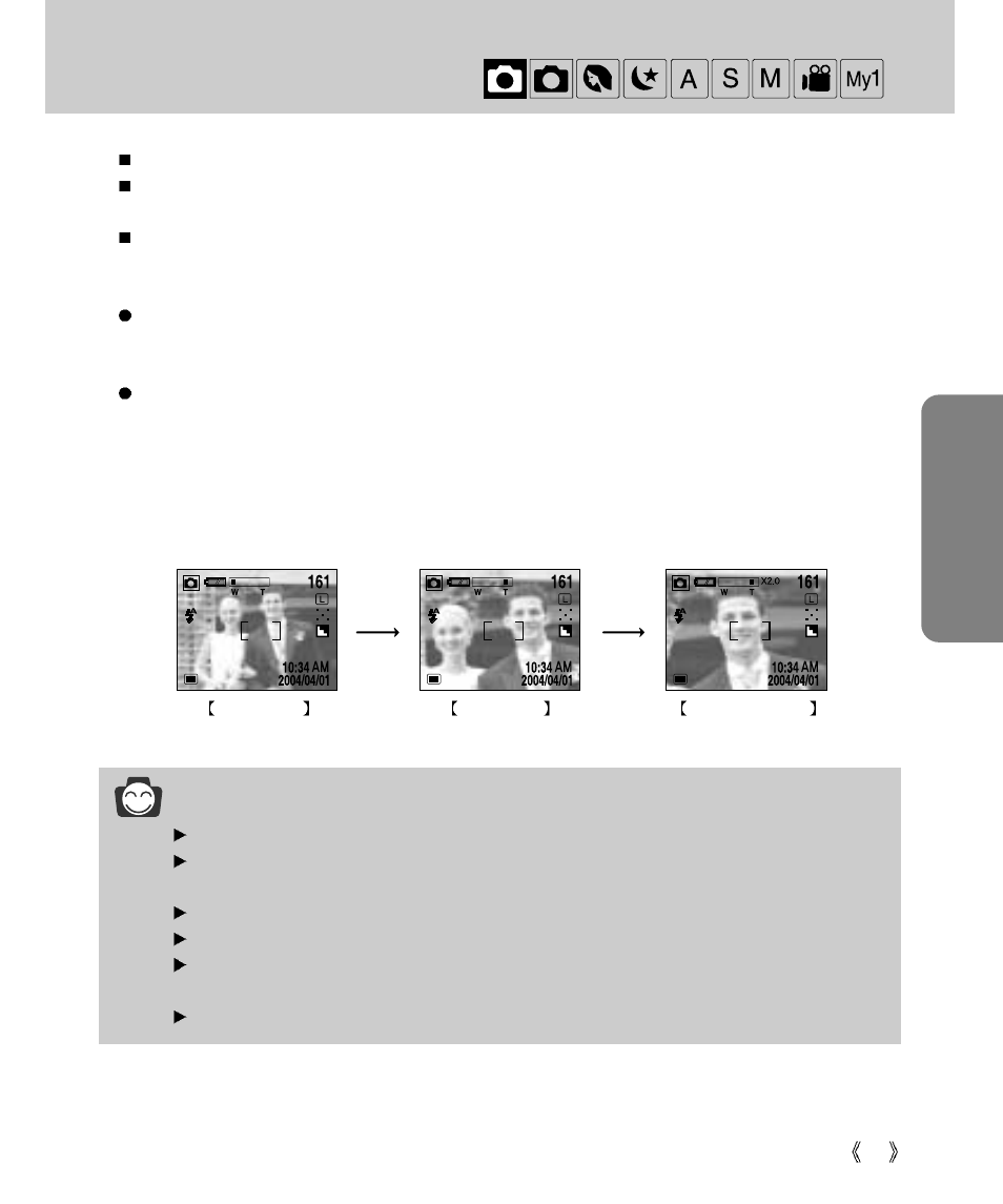 Wide / tele button, Recording, Information | Samsung Digimax V4000 User Manual | Page 33 / 128