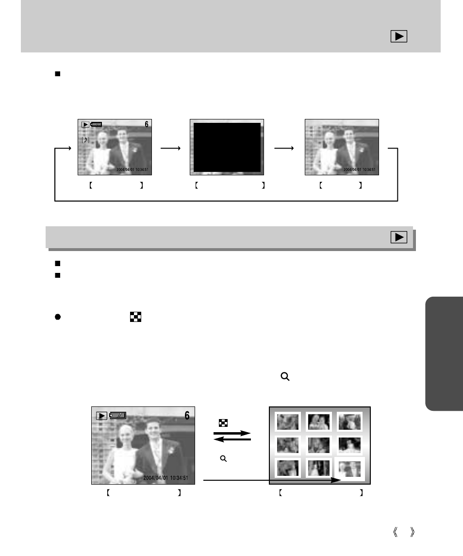 Information button, Pla y, Thumbnail & wide / tele & trimming button | Samsung Digimax V4000 User Manual | Page 65 / 128