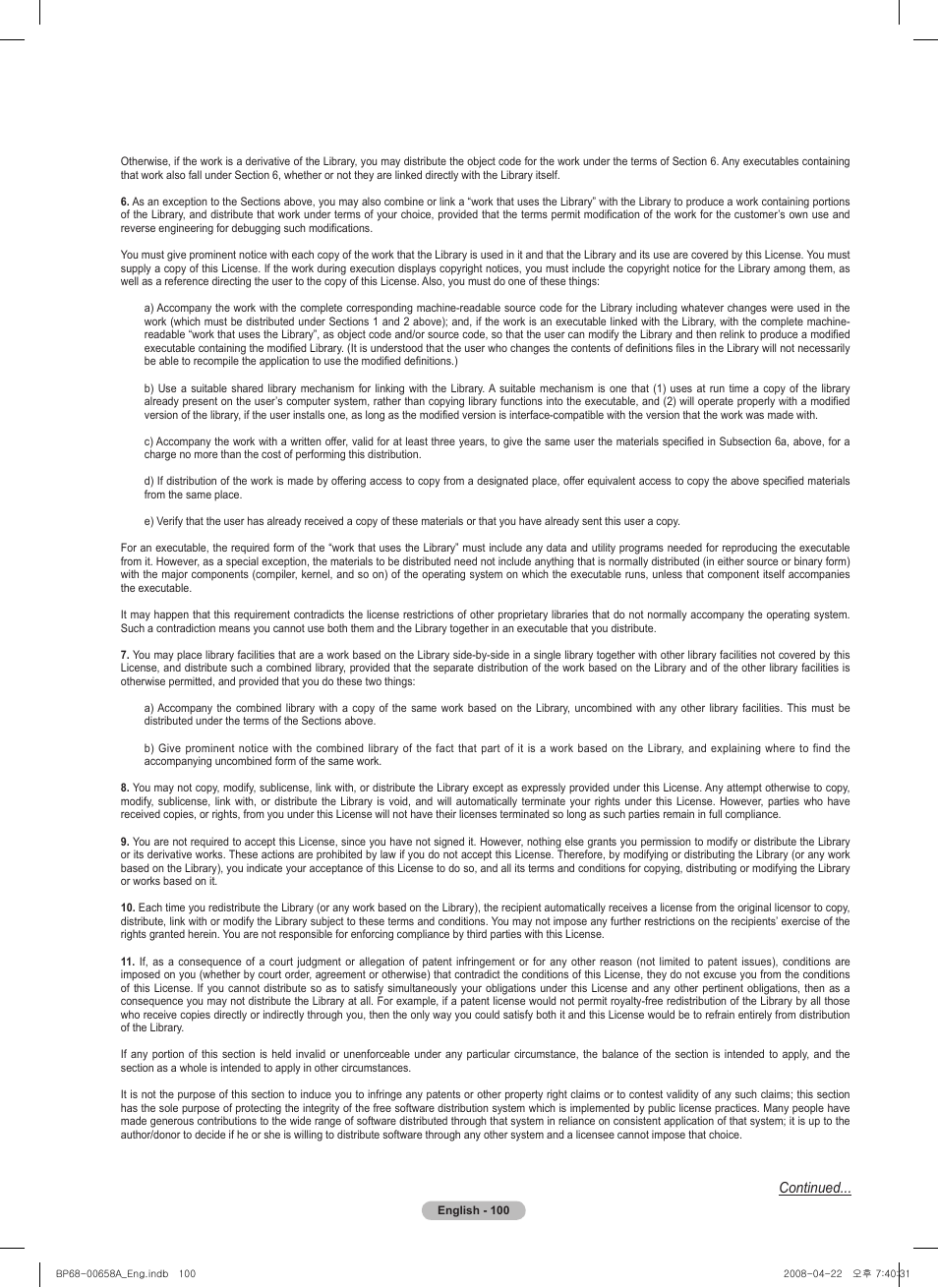 Continued | Samsung 750 Series User Manual | Page 100 / 195