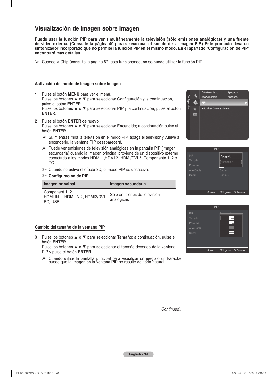 Visualización de imagen sobre imagen | Samsung 750 Series User Manual | Page 134 / 195