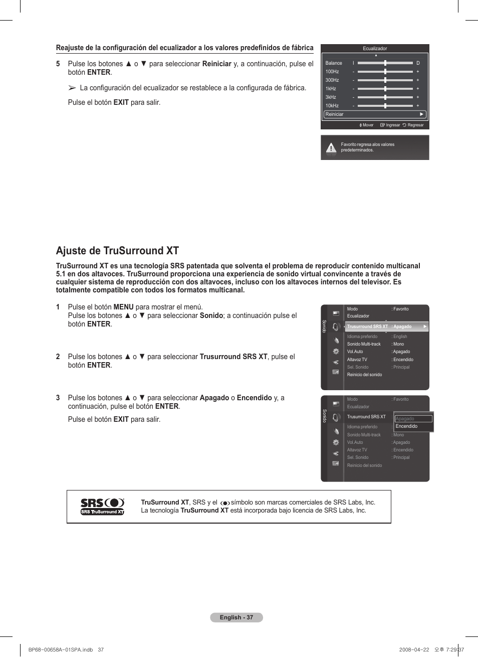 Ajuste de trusurround xt | Samsung 750 Series User Manual | Page 137 / 195