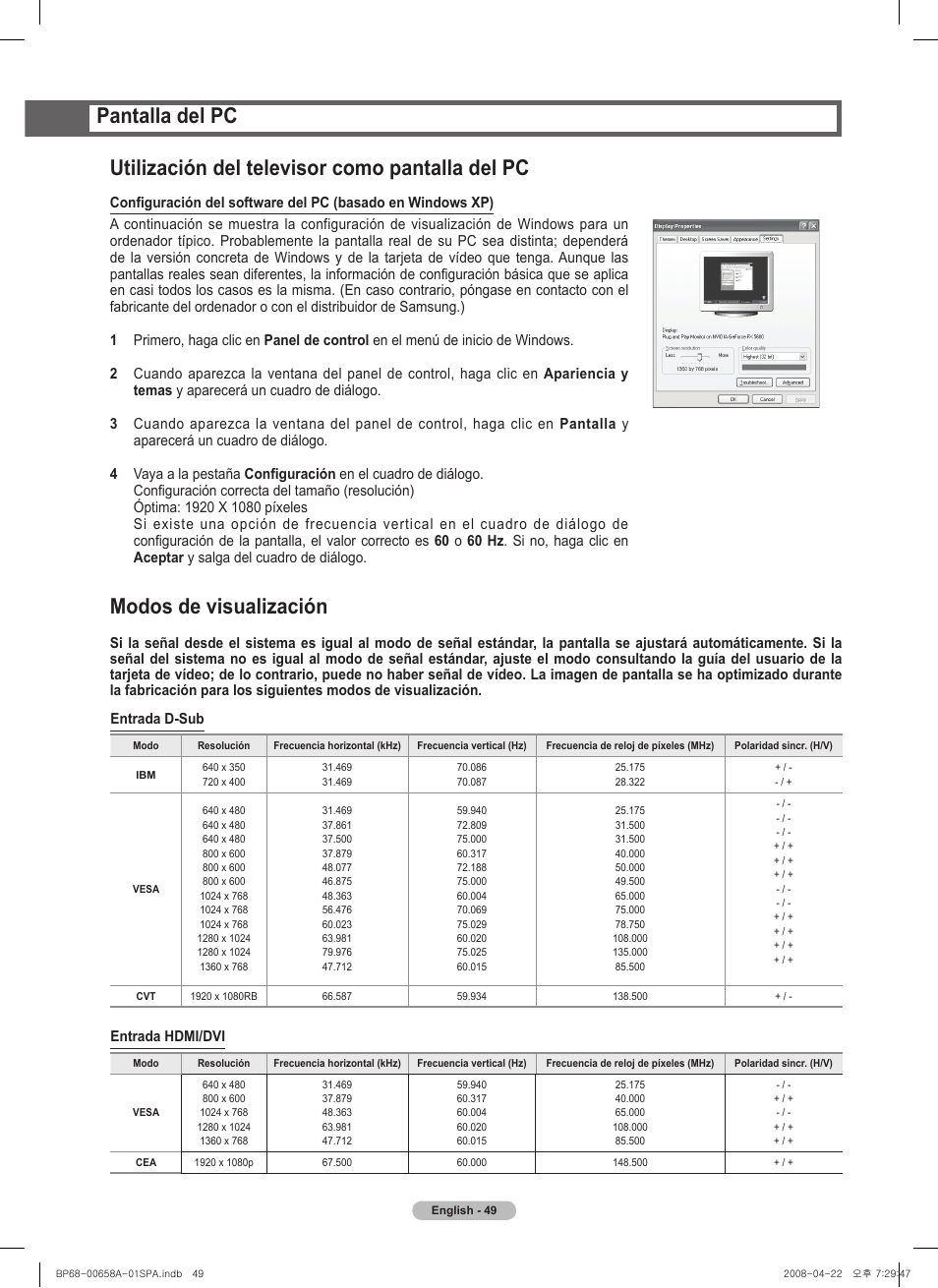 Modos de visualización | Samsung 750 Series User Manual | Page 149 / 195