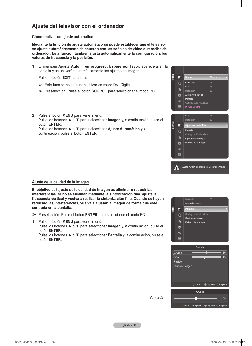 Ajuste del televisor con el ordenador | Samsung 750 Series User Manual | Page 150 / 195