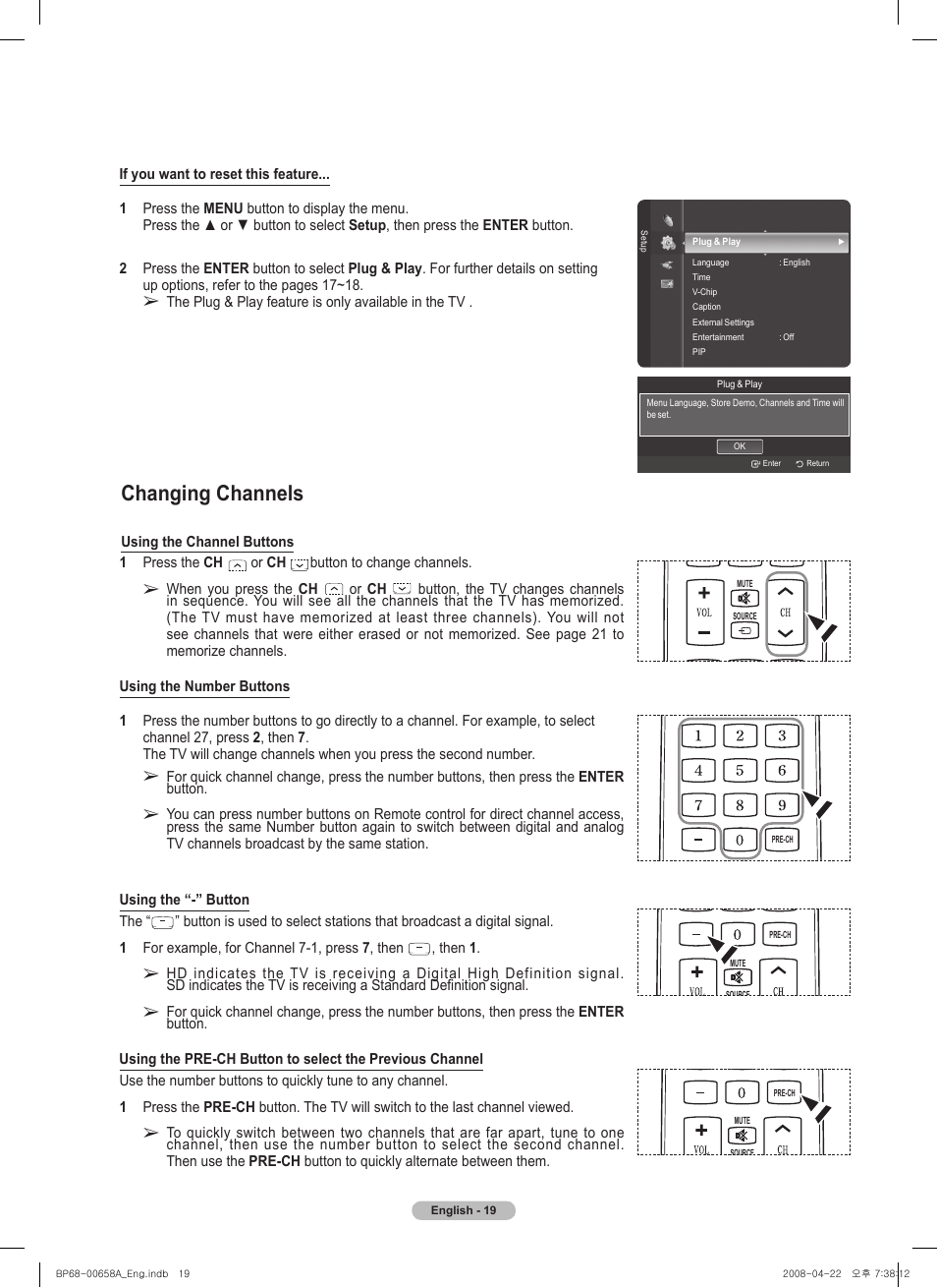Changing channels | Samsung 750 Series User Manual | Page 19 / 195