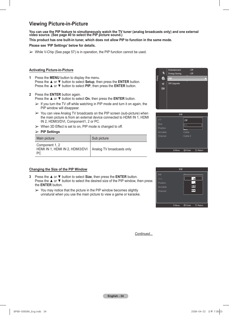 Viewing picture-in-picture | Samsung 750 Series User Manual | Page 34 / 195