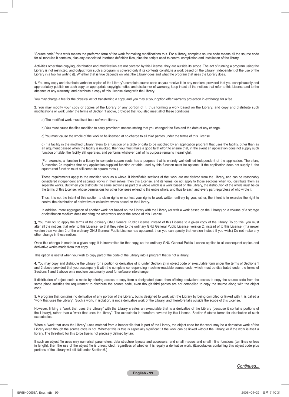 Continued | Samsung 750 Series User Manual | Page 99 / 195