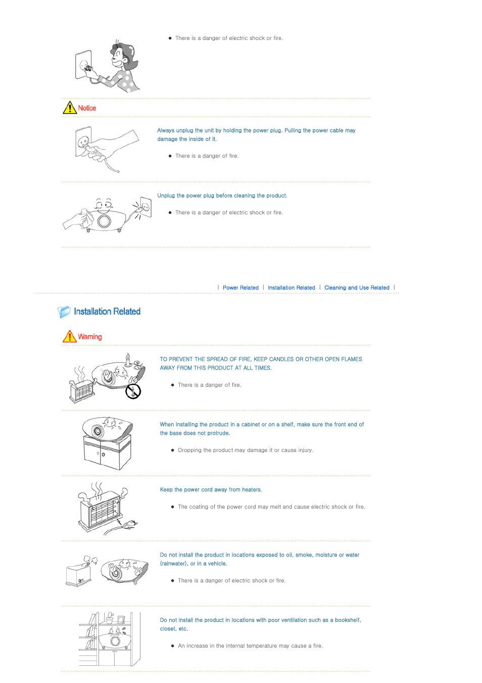 Cleaning and use related | Samsung SP-D300B User Manual | Page 3 / 39