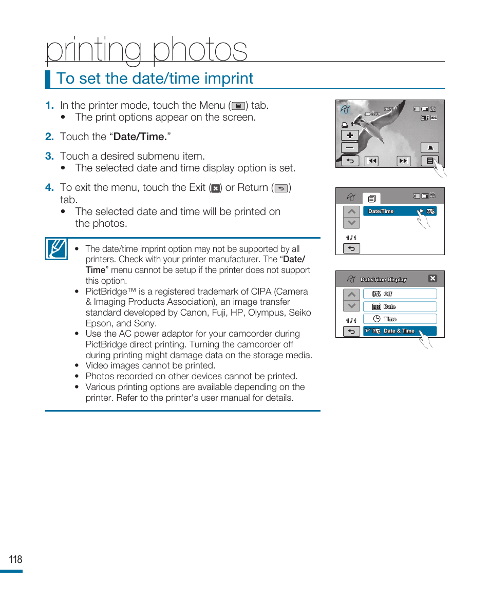 Printing photos | Samsung HMX-R10SP User Manual | Page 118 / 154