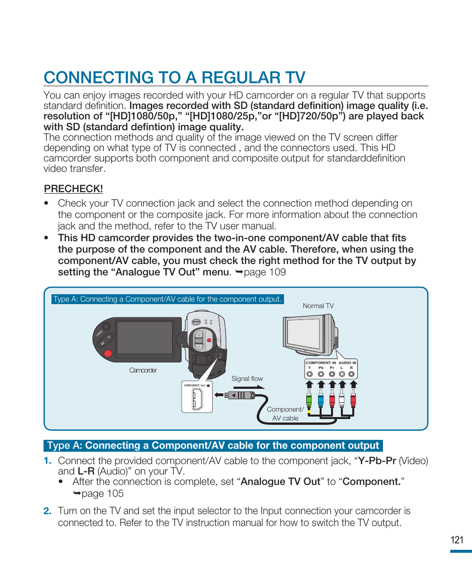 Connecting to a regular tv | Samsung HMX-R10SP User Manual | Page 121 / 154