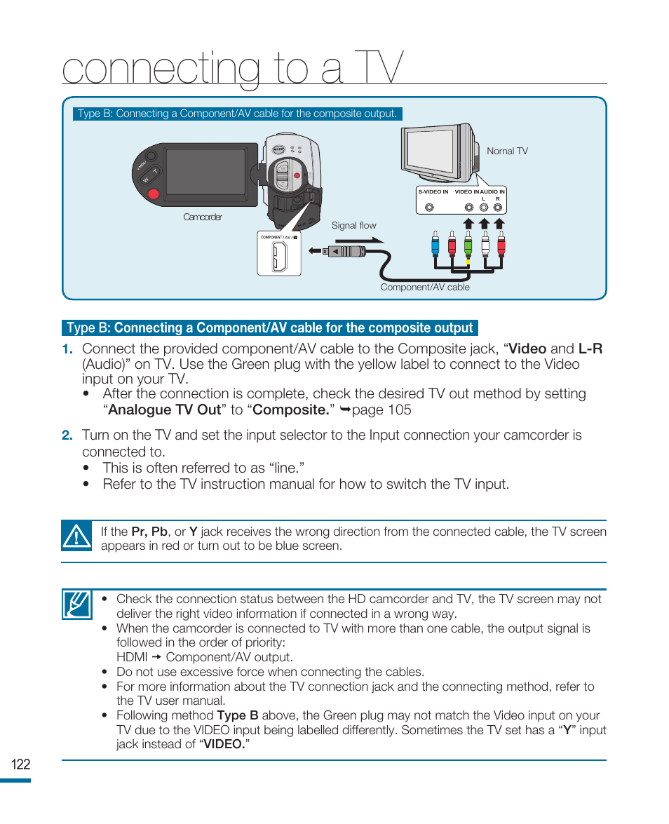 Connecting to a tv | Samsung HMX-R10SP User Manual | Page 122 / 154