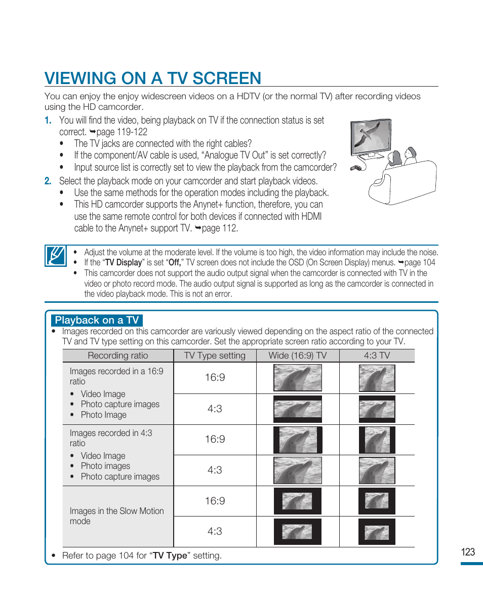 Viewing on a tv screen | Samsung HMX-R10SP User Manual | Page 123 / 154