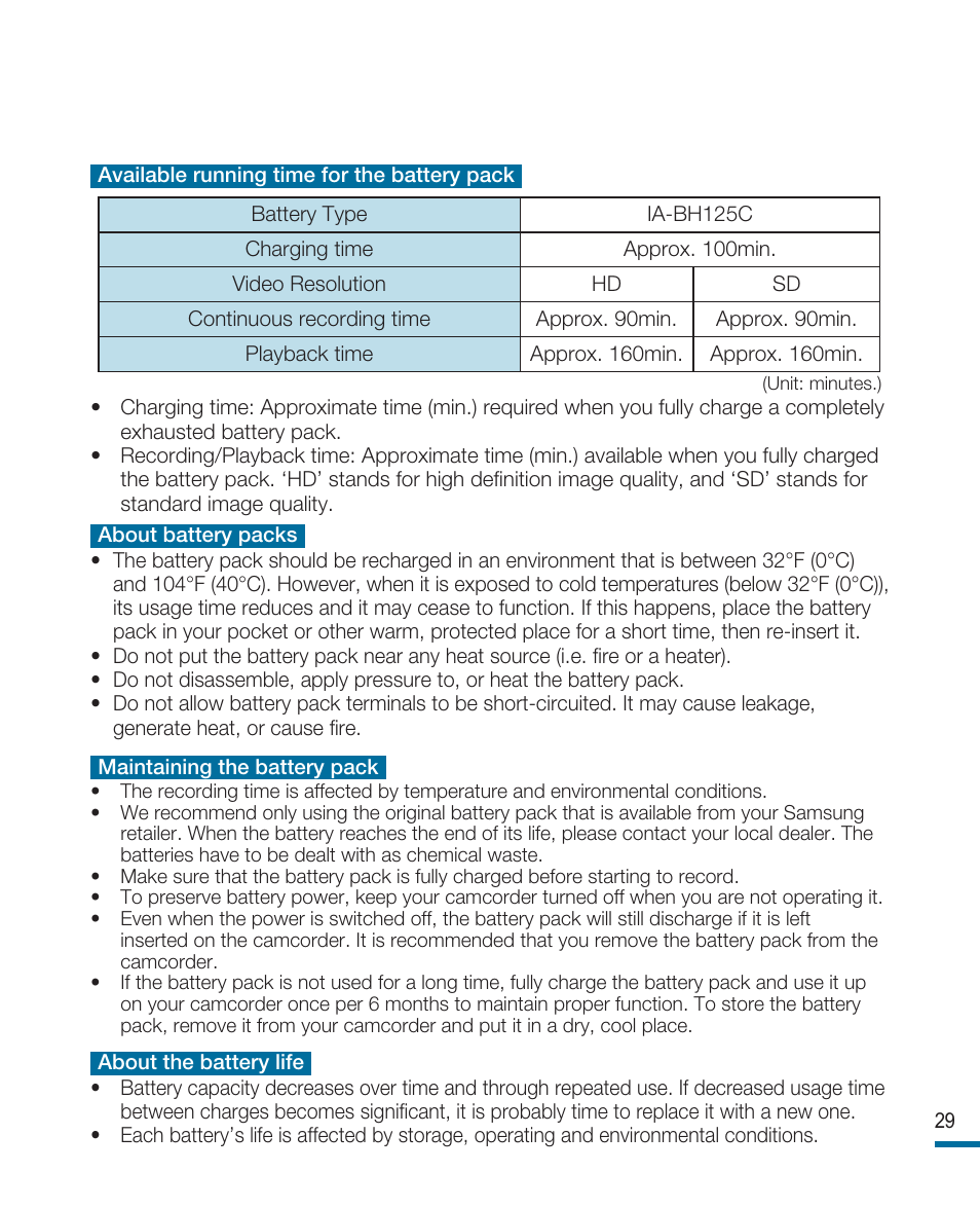 Samsung HMX-R10SP User Manual | Page 29 / 154