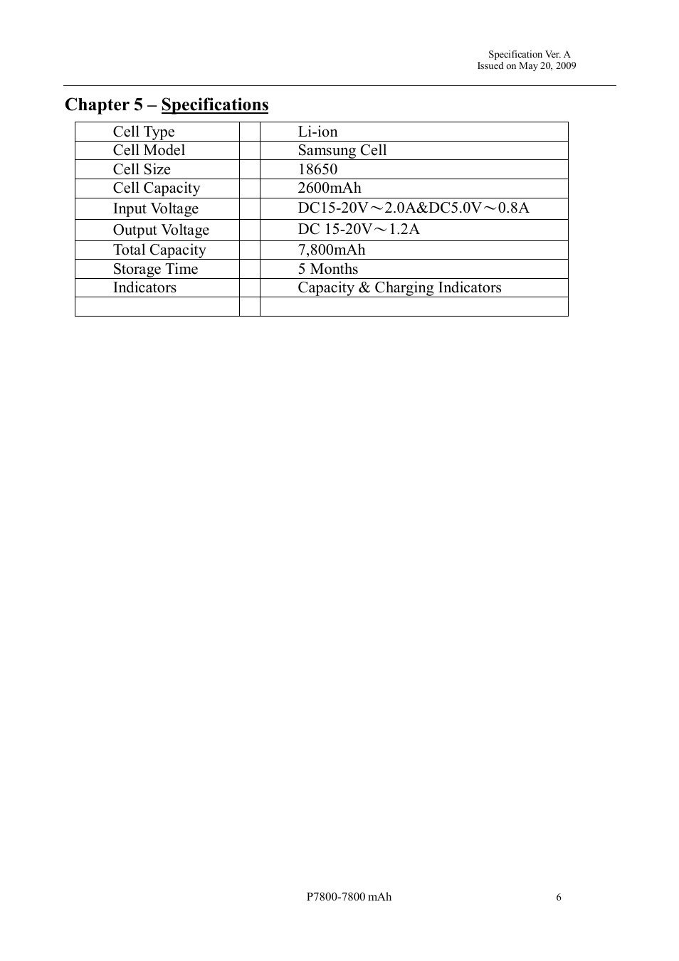 Chapter 5 – specifications | Samsung P7800 User Manual | Page 6 / 6