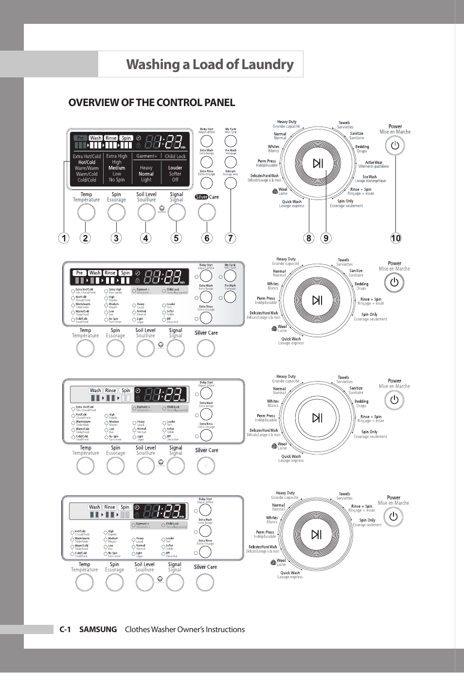 Washing a load of laundry, Overview of the control panel | Samsung SilverCare WF306BAW User Manual | Page 12 / 32