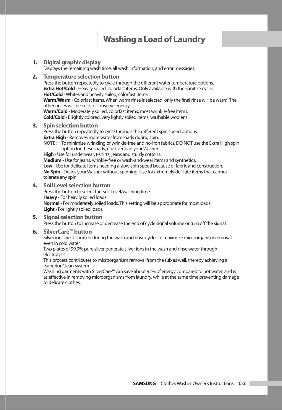 Washing a load of laundry | Samsung SilverCare WF306BAW User Manual | Page 13 / 32