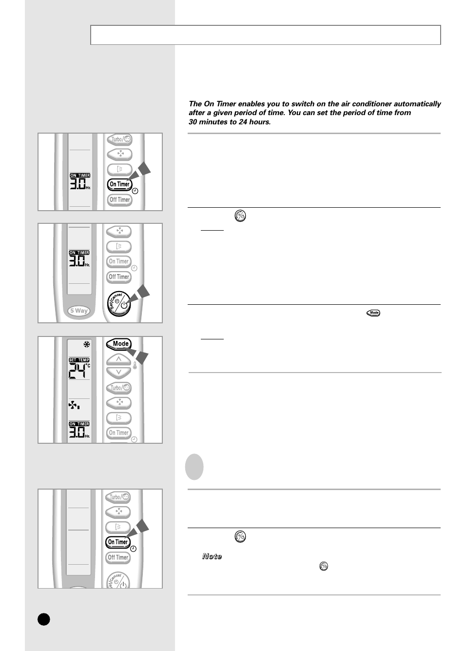 Setting the on timer | Samsung AS12B1 User Manual | Page 16 / 24