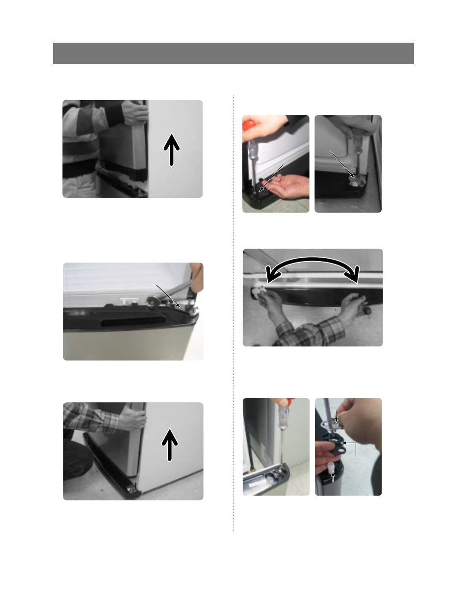 Reversing the door swing, Read these instructions completely and carefully, Assembly of the freezer door | Disassembly of the freezer door | Samsung DA99-00926B User Manual | Page 14 / 20