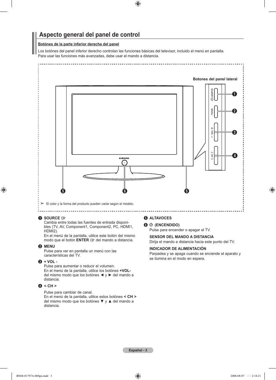 Aspecto general del panel de control | Samsung BN68-01797A-00 User Manual | Page 129 / 187