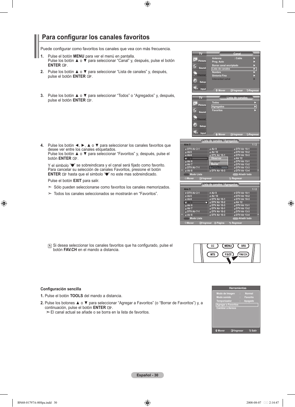 Para configurar los canales favoritos | Samsung BN68-01797A-00 User Manual | Page 156 / 187