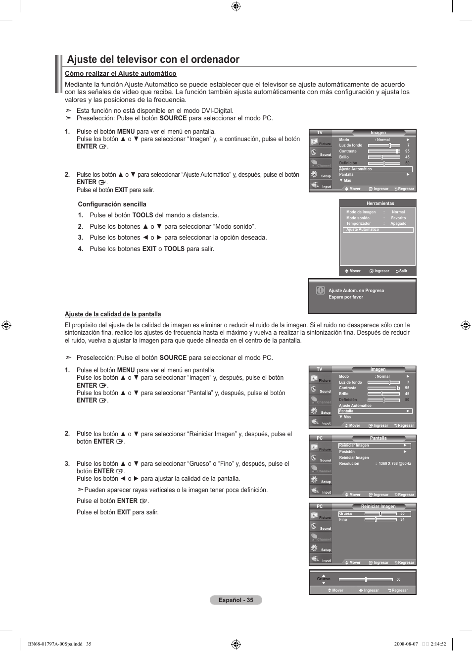 Ajuste del televisor con el ordenador | Samsung BN68-01797A-00 User Manual | Page 161 / 187