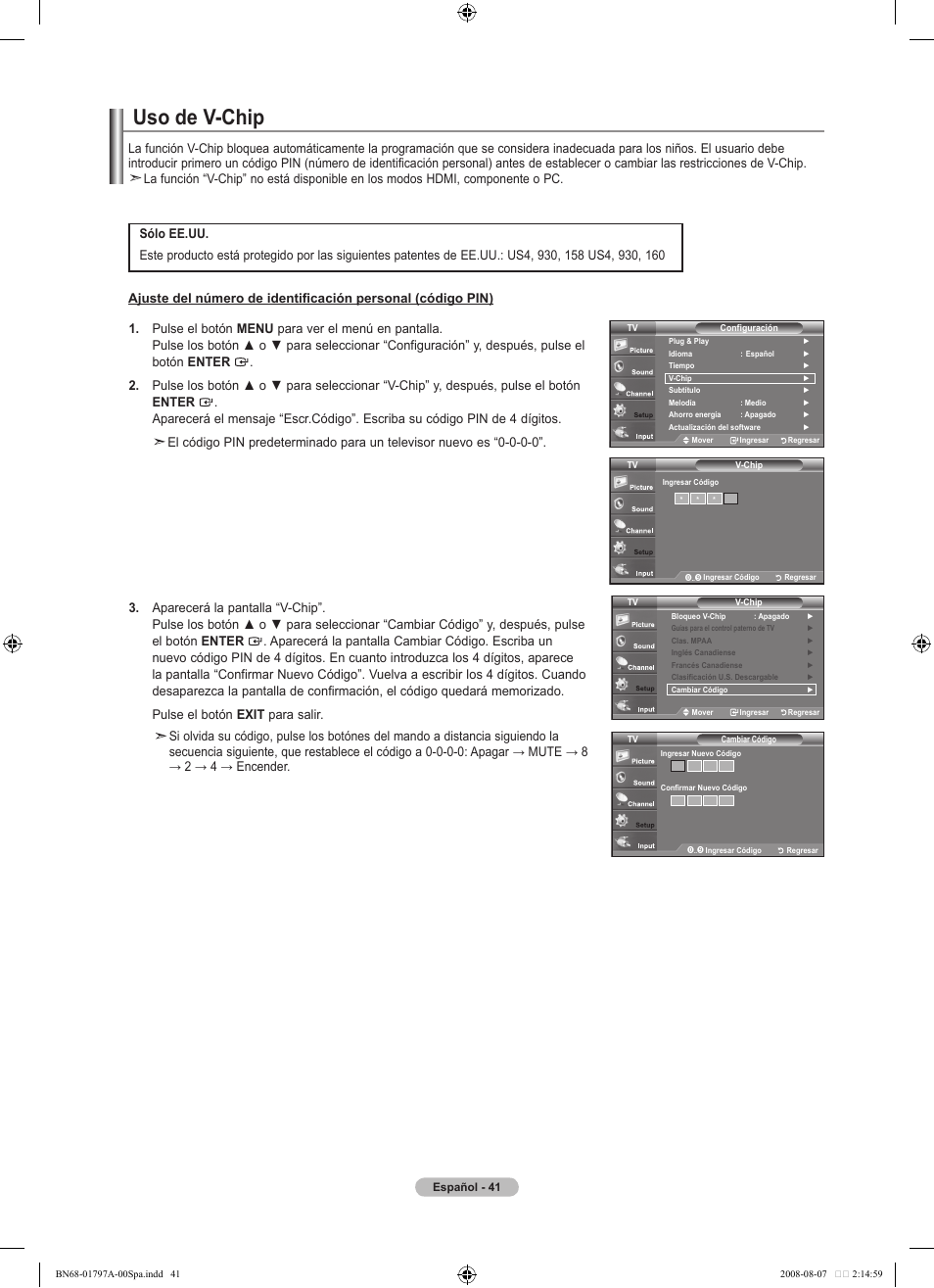 Uso de v-chip | Samsung BN68-01797A-00 User Manual | Page 167 / 187