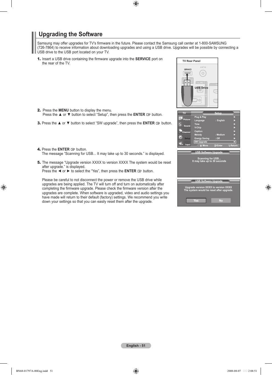 Upgrading the software | Samsung BN68-01797A-00 User Manual | Page 53 / 187
