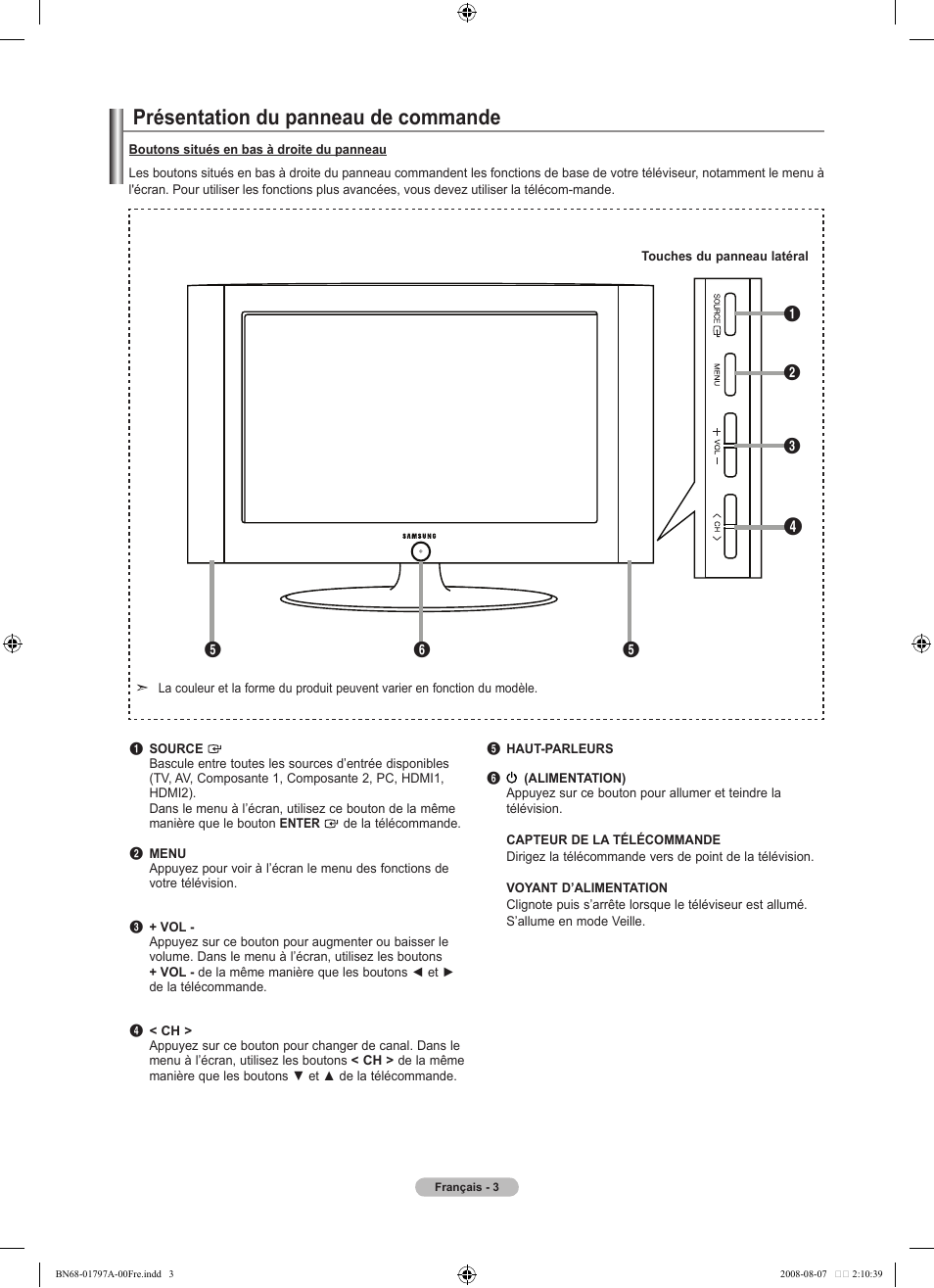 Présentation du panneau de commande | Samsung BN68-01797A-00 User Manual | Page 67 / 187