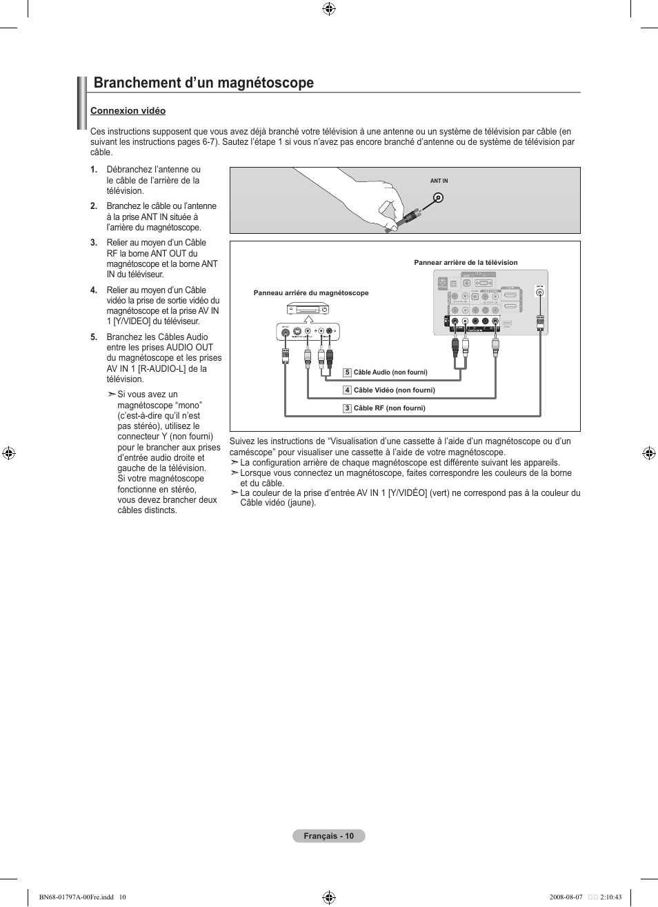 Branchement d’un magnétoscope | Samsung BN68-01797A-00 User Manual | Page 74 / 187