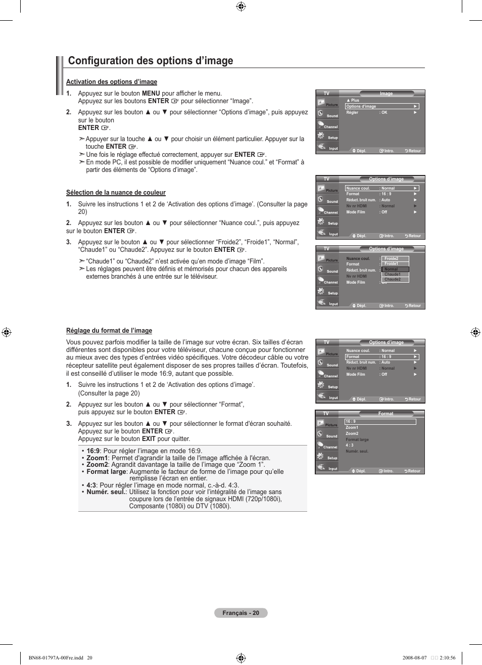 Configuration des options d’image | Samsung BN68-01797A-00 User Manual | Page 84 / 187