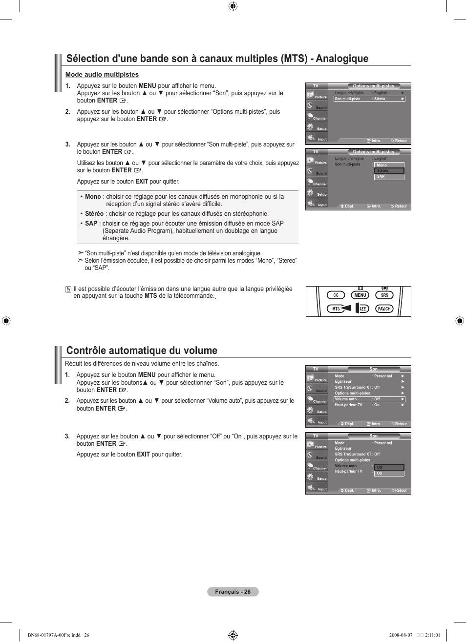 Contrôle automatique du volume | Samsung BN68-01797A-00 User Manual | Page 90 / 187