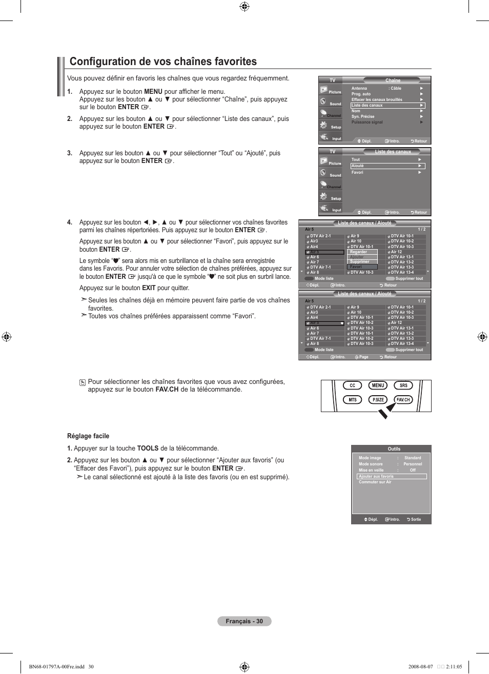 Configuration de vos chaînes favorites | Samsung BN68-01797A-00 User Manual | Page 94 / 187