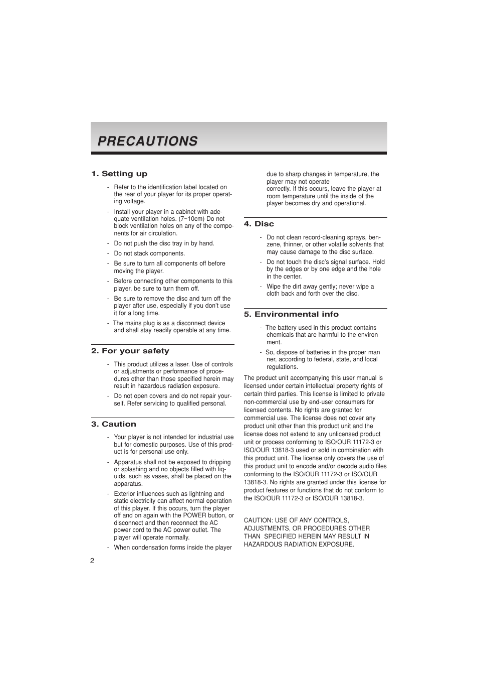 Precautions | Samsung DVD-P181K  EN User Manual | Page 2 / 32