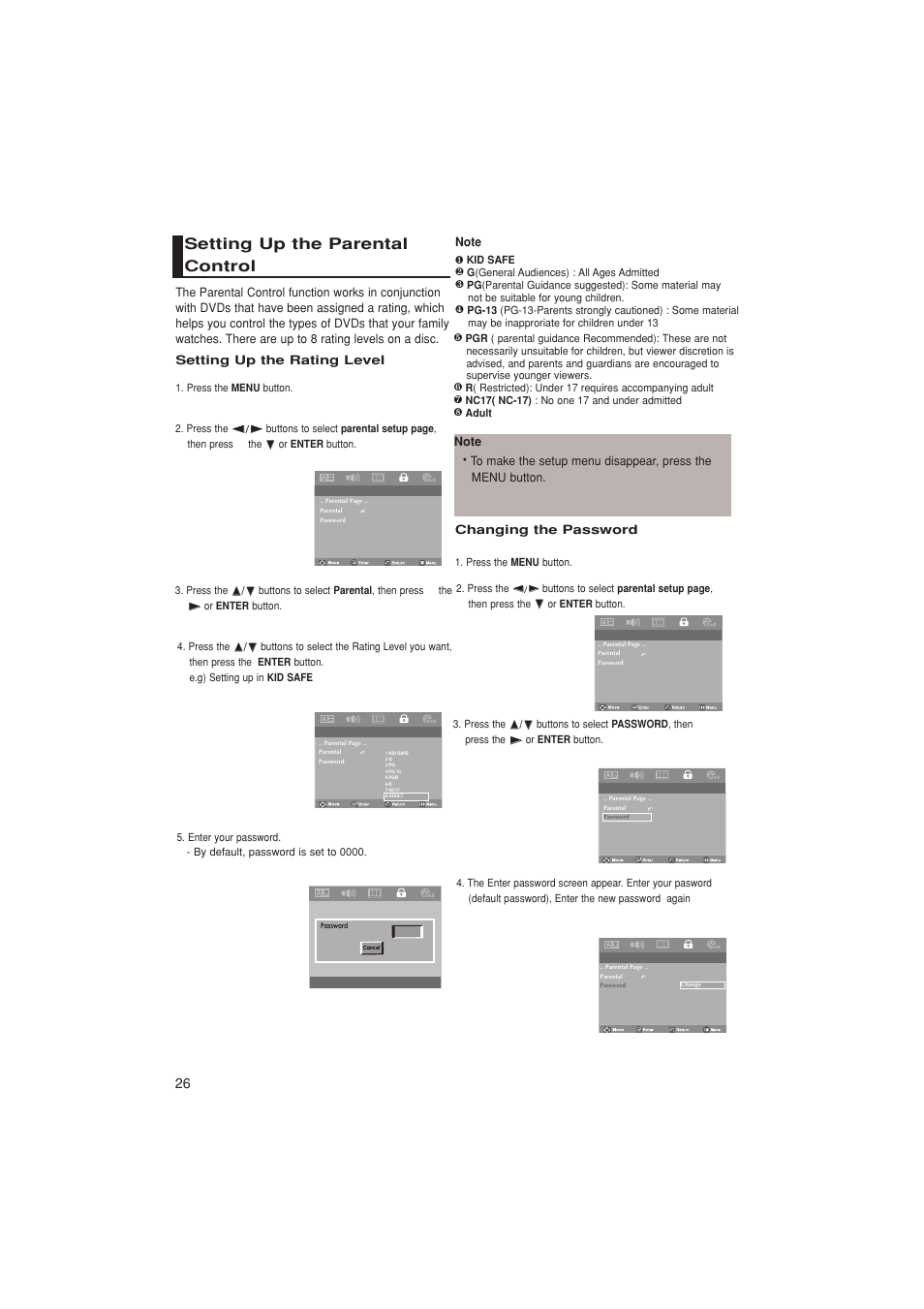 Setting up the parental control | Samsung DVD-P181K  EN User Manual | Page 26 / 32